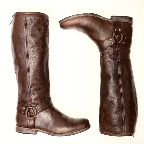 Frye Shoes - Frye Phillip Harness Cognac Leather Tall Boots